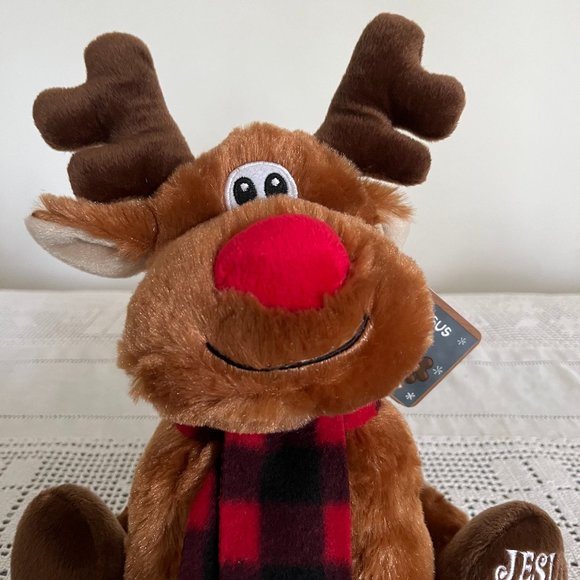 NEW with tags Fiesta Toy 9” Sitting Moose With Scarf & Jesus (Heart) Me - Picture 2 of 9